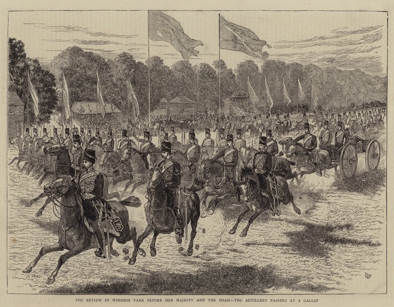 The Review in Windsor Park Before Her Majesty and the Shah, the Artillery Passing at a Gallop by Alfred Chantrey Corbould