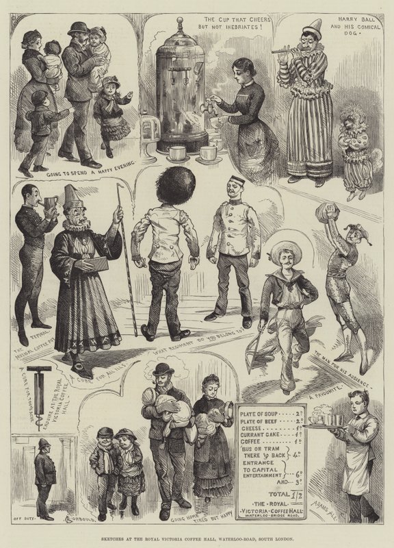 Sketches at the Royal Victoria Coffee Hall, Waterloo-Road, South London by Alfred Courbould