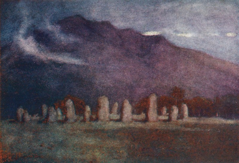 Lake District: Druid Circle, near Keswick, moonlight by Alfred Heaton Cooper