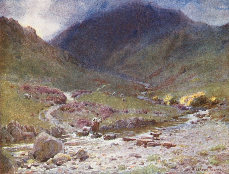 Lake District: Stepping-stones, Far Easedale, Grasmere by Alfred Heaton Cooper