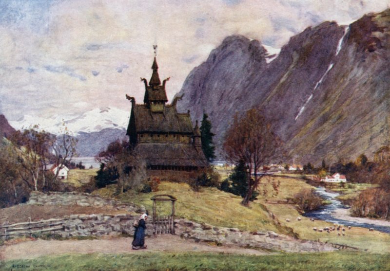 Vik Stav-Kirke, Sogne Fjord by Alfred Heaton Cooper