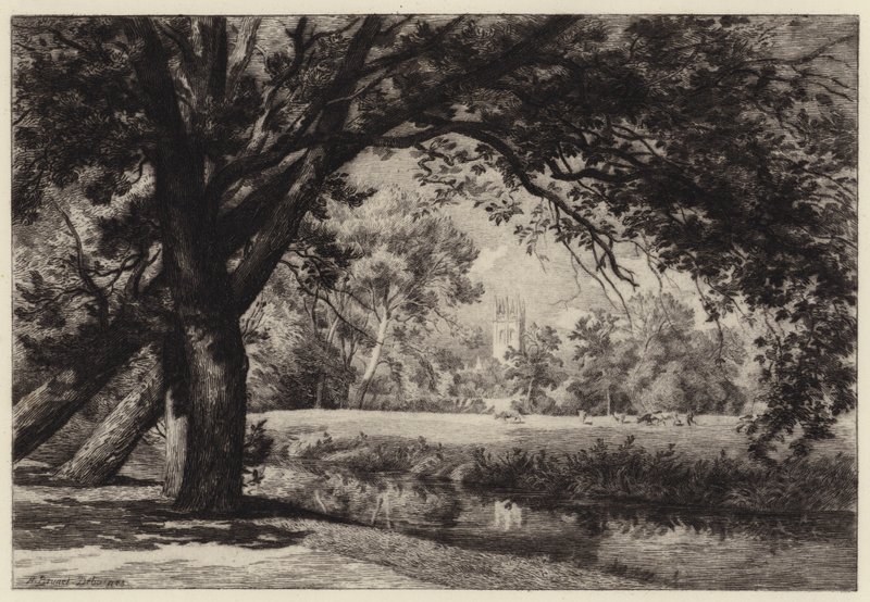 Magdalen Tower from Christ Church Meadows by Alfred Louis Brunet Debaines