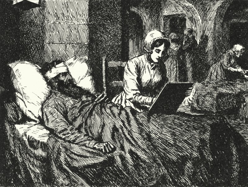 English nurse Florence Nightingale writing a letter for a soldier wounded in the Crimean War at the hospital of Scutari, 1855 by Alfred Wallis Mills