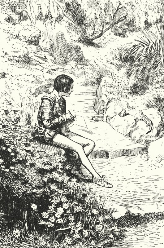 French potter Bernard Palissy watching lizards in the garden as a boy by Alfred Wallis Mills