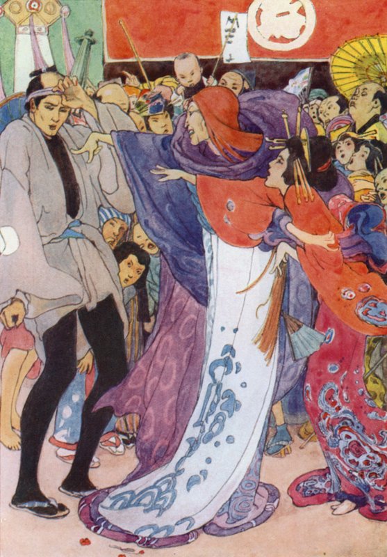 Illustration for The Story of The Mikado (colour litho) by Alice Bolingbroke (after) Woodward