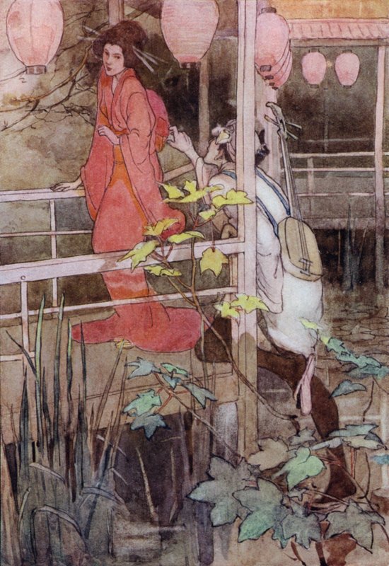 Illustration for The Story of The Mikado (colour litho) by Alice Bolingbroke (after) Woodward