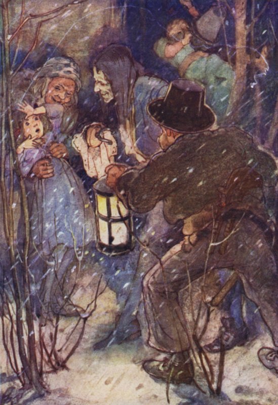 Seized by One of the Swarthy Ruffians (colour litho) by Alice Bolingbroke (after) Woodward