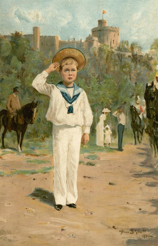 H R H Prince Edward of Wales saluting the Colours by Allan (after) Stewart