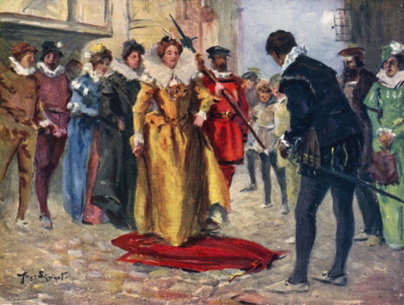 Raleigh Stripped off his Gay Cloak and Laid it Across the Miry Patch by Allan (after) Stewart