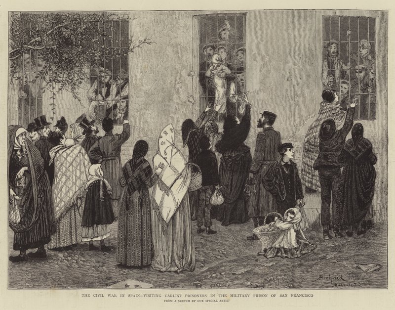 The Civil War in Spain, Visiting Carlist Prisoners in the Military Prison of San Francisco by Alphonse Adolphe Bichard