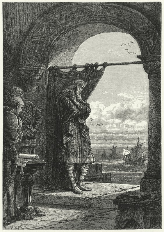 Charlemagne anxiously watching the approach of ships carrying Norman raiders by Alphonse Marie de (after) Neuville