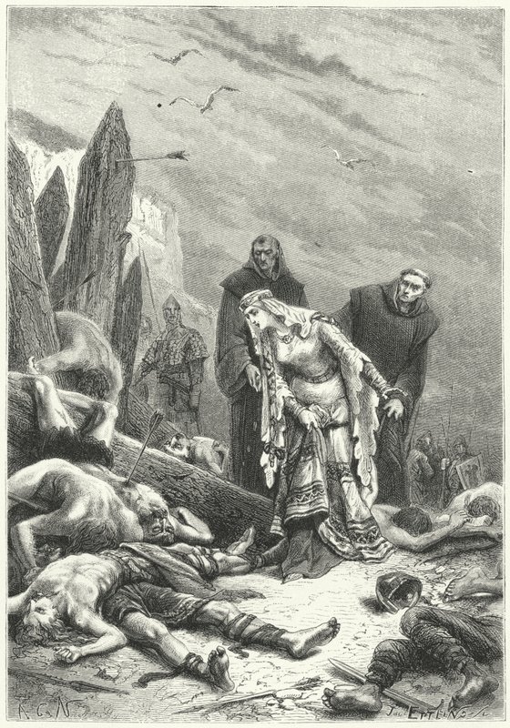 Edith the Fair discovers the body of King Harold on the battlefield of Hastings by Alphonse Marie de (after) Neuville