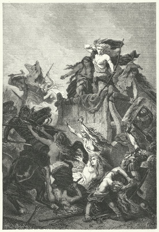 Germanic women defending their camp to the death by Alphonse Marie de (after) Neuville