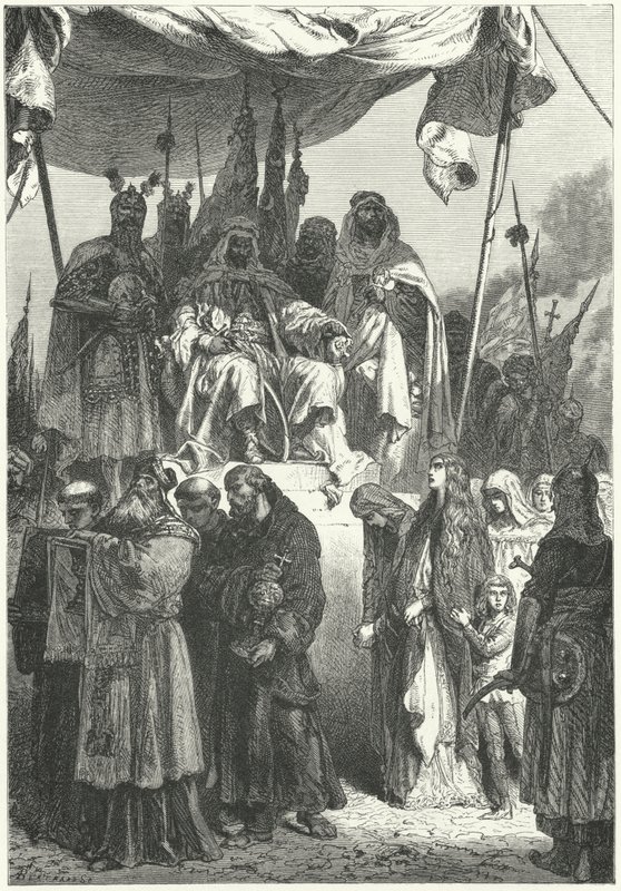 Saladin watching captured Christians pass by after his capture of Jerusalem by Alphonse Marie de (after) Neuville