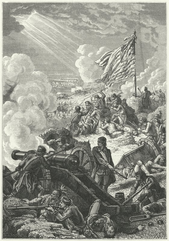 The defence of the heights of Bunker Hill against the British by Alphonse Marie de (after) Neuville