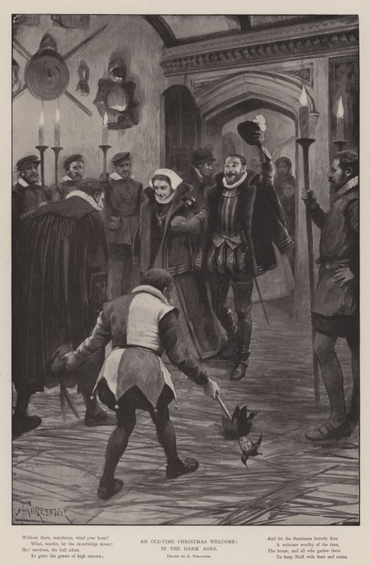 An Old-Time Christmas Welcome, in the Dark Ages by Amedee Forestier