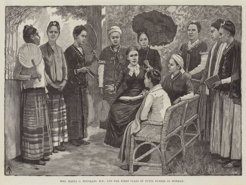 Mrs Maria C Douglass, MD, and the First Class of Pupil Nurses in Burmah by Amedee Forestier