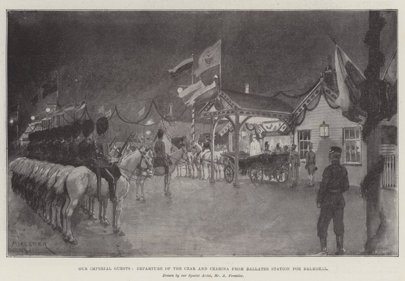 Our Imperial Guests, Departure of the Czar and Czarina from Ballater Station for Balmoral by Amedee Forestier