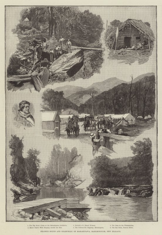 Pelorus Sound and Goldfields of Mahakipawa, Marlborough, New Zealand by Amedee Forestier