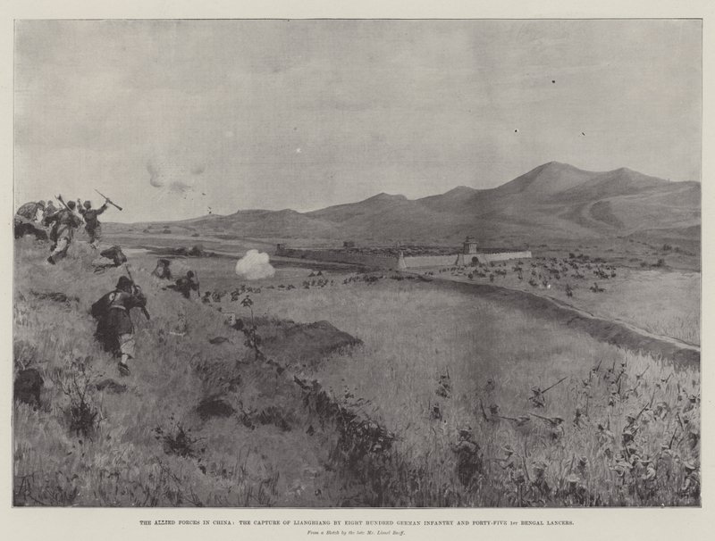 The Allied Forces in China, the Capture of Lianghiang by Eight Hundred German Infantry and Forty-Five 1st Bengal Lancers by Amedee Forestier