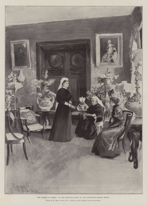 The Queen at Cimiez, in the Drawing-Room of the Excelsior Regina Hotel by Amedee Forestier