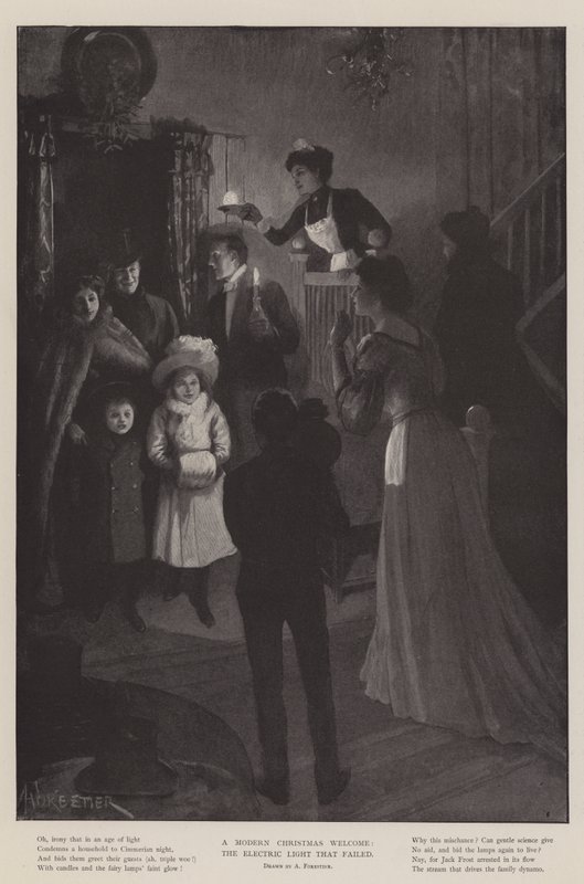 A Modern Christmas Welcome, the Electric Light that failed by Amedee Forestier