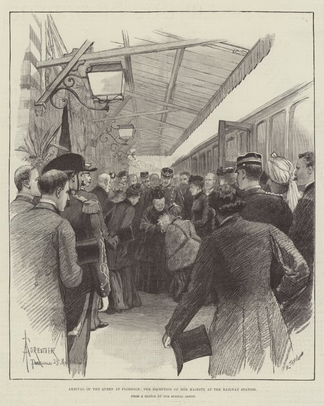 Arrival of the Queen at Florence, the Reception of Her Majesty at the Railway Station by Amedee Forestier