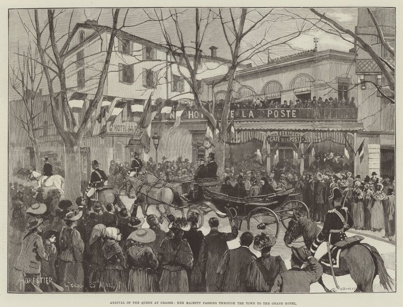 Arrival of the Queen at Grasse, Her Majesty passing through the Town to the Grand Hotel by Amedee Forestier