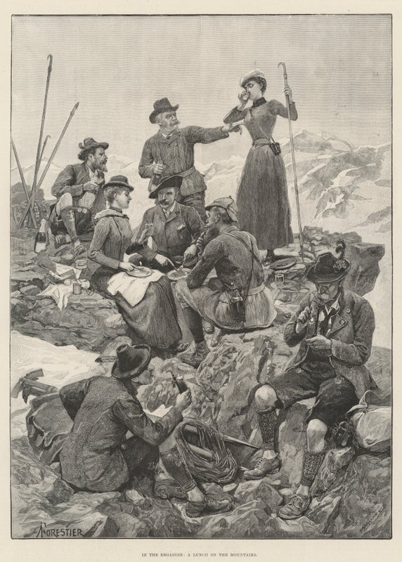 In the Engadine, a Lunch on the Mountains by Amedee Forestier