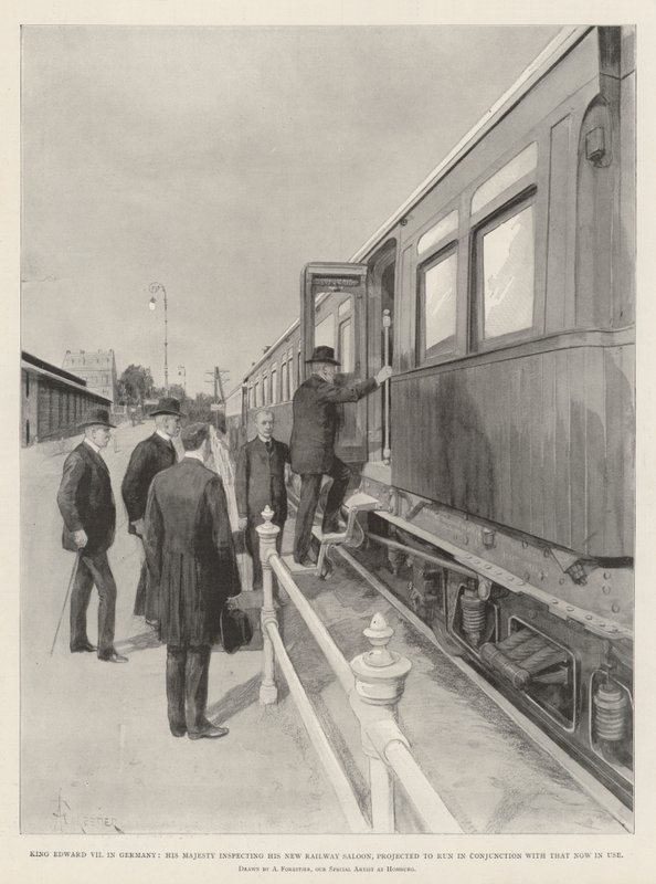 King Edward VII in Germany, His Majesty Inspecting His New Railway Saloon, Projected to Run in Conjunction with That Now in Use by Amedee Forestier