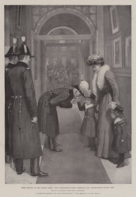 Lord Roberts in his London Hotel, the Commander-in-Chief greeting Lady Settrington