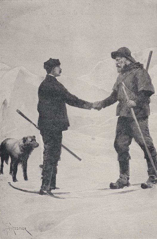 Meeting of polar explorers Frederick George Jackson and Fridtjof Nansen, Franz Josef Land, 1896 by Amedee Forestier