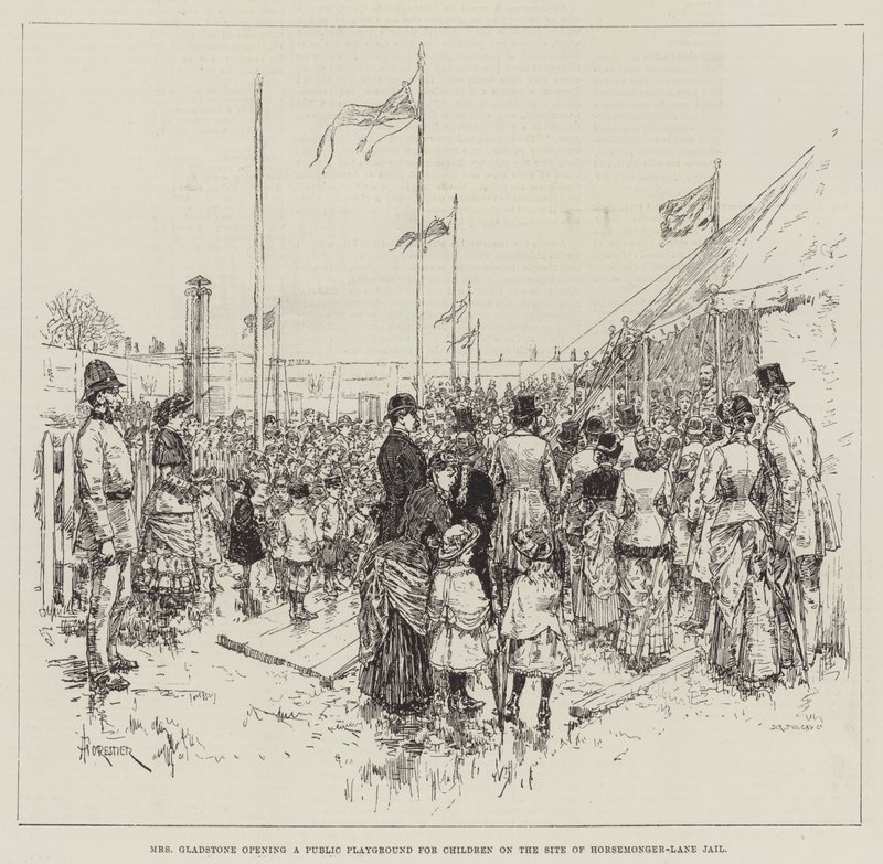 Mrs Gladstone opening a Public Playground for Children on the Site of Horsemonger-Lane Jail by Amedee Forestier