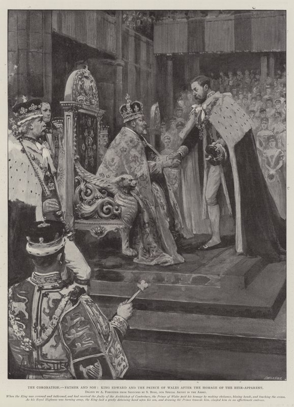 The Coronation, Father and Son, King Edward and the Prince of Wales After the Homage of the Heir-Apparent by Amedee Forestier