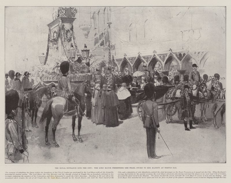 The Royal Entrance into the City, the Lord Mayor presenting the Pearl Sword to Her Majesty at Temple Bar by Amedee Forestier