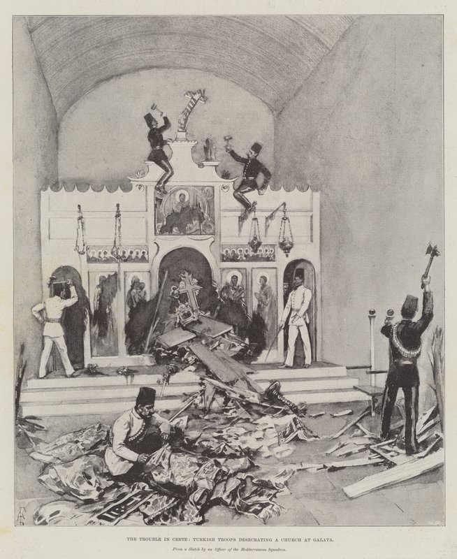 The Trouble in Crete, Turkish Troops desecrating a Church at Galata by Amedee Forestier