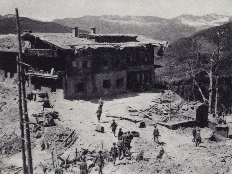 American and French Troops Inspecting the Ruins of Nazi Leader Adolf Hitler