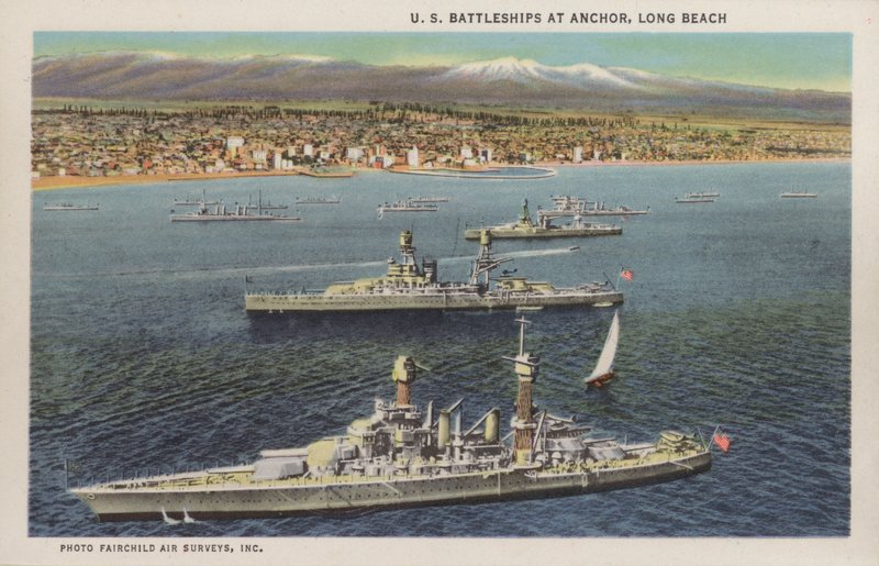 California: US Battleships at anchor, Long Beach by American Photographer (after)