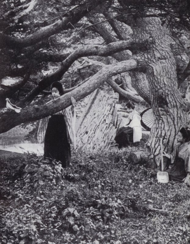 Japanese girls among the old pine-trees beside the ancient imperial moat at Tokio by American Photographer (after)