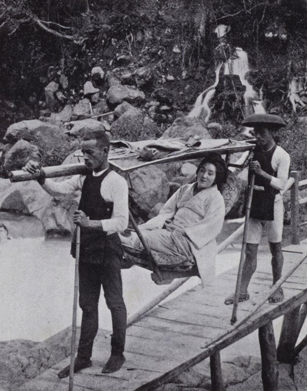 Japanese lady crossing the Daiya River near Nikko by American Photographer (after)