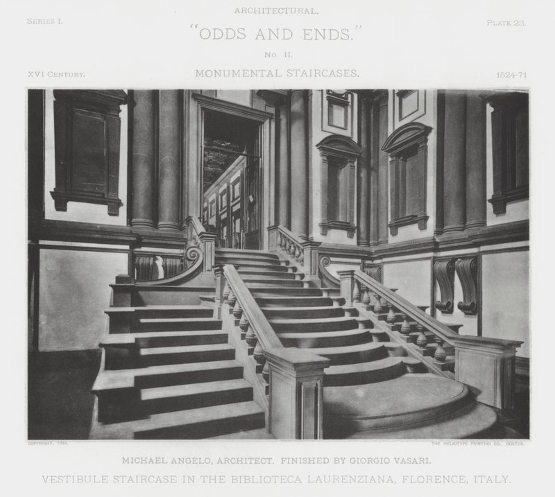 Vestibule Staircase in the Biblioteca Laurenziana, Florence, Italy by American Photographer (after)
