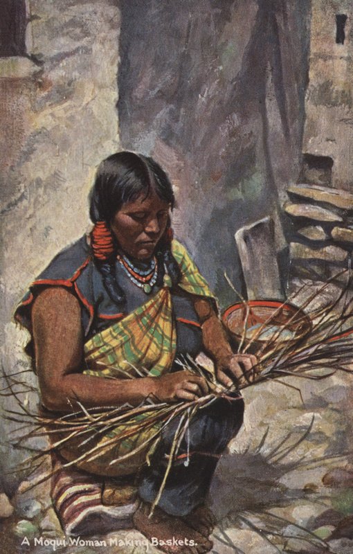 A Moqui Woman Making Baskets, Arizona, USA by American Photographer