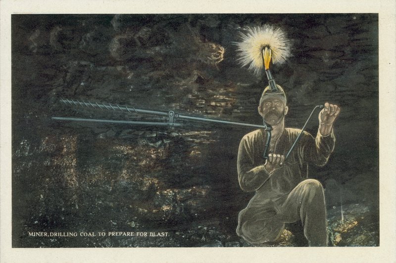 American Coal Mining: Miner Drilling Coal to Prepare for Blast by American Photographer