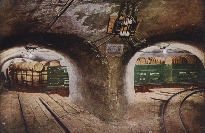 Chicago: Underground Tunnel at Street Intersection, Showing Loaded Freight Cars by American Photographer