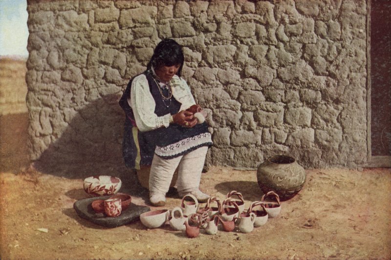 Decorating Pottery, Pueblo of Isleta, New Mexico by American Photographer