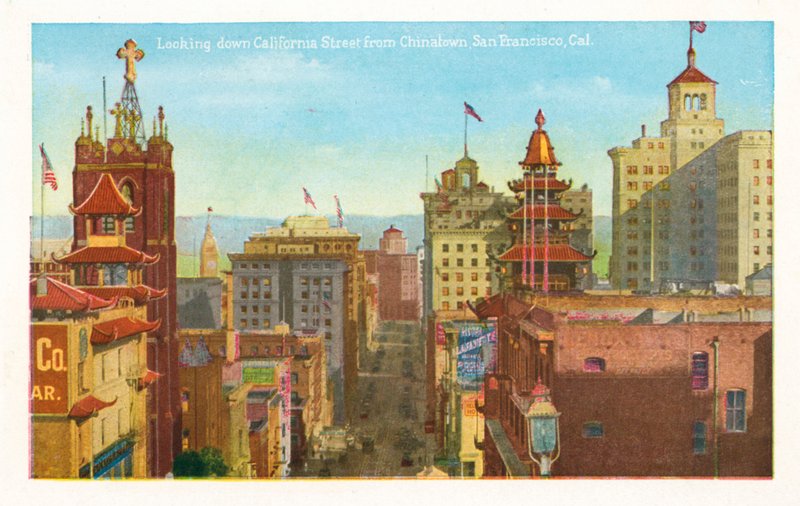 Looking down California Street from Chinatown, San Francisco, California by American Photographer