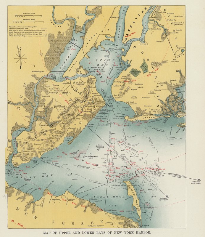Map of Upper and Lower Bays of New York Harbor by American Photographer