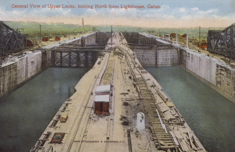 Panama Canal, General View of Upper Locks, Looking North from Lighthouse, Gatun by American Photographer