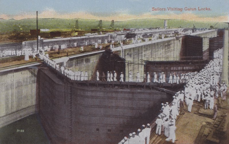 Panama Canal, Sailors Visiting Gatun Locks by American Photographer