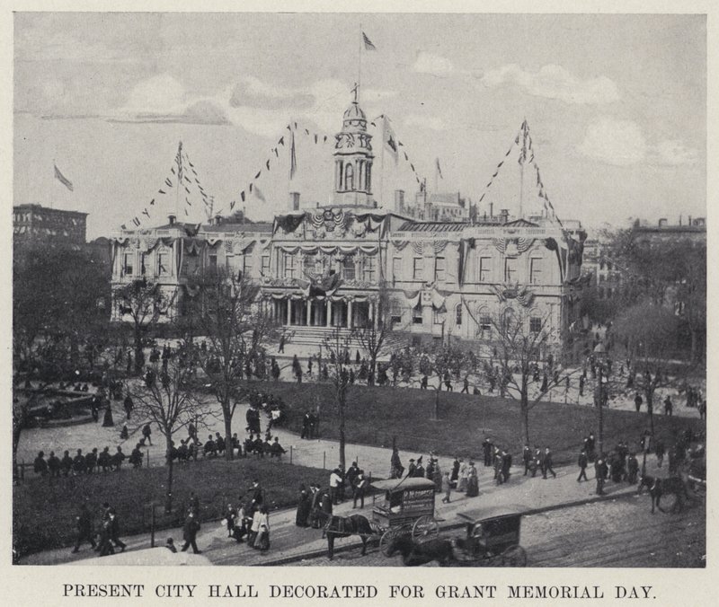 Present City Hall decorated for Grant Memorial Day by American Photographer